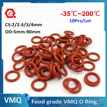 10pcs CS 2/2.4/3/4 mm OD 5 ~ 90 mm Rojo VMQ junta Tórica Junta de Silicona de gel de sílice Empaquetadura del Anillo de Grado de Alimentos o-ring de Goma