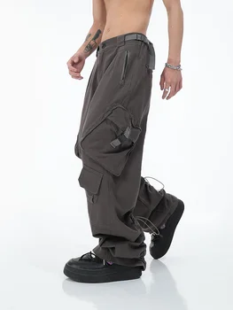 2022 Americana de moda de la calle gran bolsillo overoles pantalones sueltos diseño casual ancha y recta de la pierna de los pantalones de la ropa de hombre pantalones