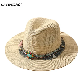 2022 de la Moda Bohemia Sombrero de Sol Para las Mujeres Plegable de Playa, Sombreros de Verano de las Señoras de Papel Sombreros de Paja Blanca Panamá Viajar Sombrero de Protección UV