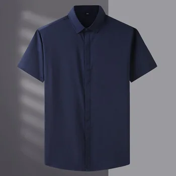 4XL 5XL 6XL 7XL 12xl Gran Tamaño de los Hombres de Negocios Informal Camisa de Manga Corta Azul Blanco Negro Smart Social Masculina Camisas de Vestir Más