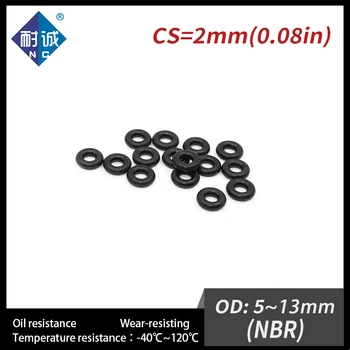 50 piezas / Lote de Goma de Nitrilo NBR Negro 70A O-ring CS 2 mm OD 5/5.5/6/6.5/7/8/8.5/9/10/10.5/11/11.5/12/13*2 mm de junta Anillo de Junta de Aceite