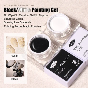 5G Saturada Blanco Negro No Limpie Dibujo Pintura de Gel UV de Uñas polaco del Arte de la Manicura 3D Alivio Pegamento Frotar el Espejo Mágico Polvo