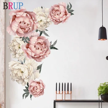 71.5x102cm Gran Rosa Peonía Flor Pegatinas de Pared Románticas Flores de Decoración para el Dormitorio de la Sala de BRICOLAJE de Vinilo vinilos