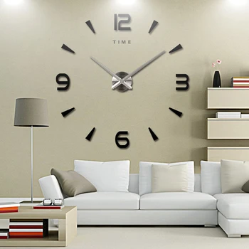 Acrílico Gran Reloj de Pared de la etiqueta Engomada de Silencio 3D DIY Reloj de Pared de Diseño Moderno Espejo de Pared Pegatinas para Vivir Decoración de la Habitación