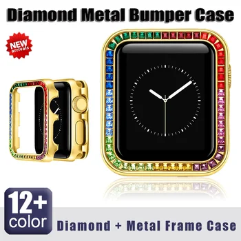 De lujo Bling del Diamante de caso para Apple Watch Ultra Banda de la serie 8 7 6 5 4 3 2 SE parachoques de Metal marco de cubierta para el iWatch protector