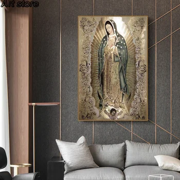 El Arte religioso de la Decoración de la Imagen de la Virgen de Guadalupe Arte de la Pared de la Pintura Lienzo de La Virgen de Guadalupe Cartel Católica de Arte Dormitorio Decoración