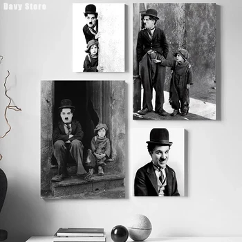 En Blanco y negro de la Comedia del Maestro Charlie Chaplin y Un Niño de Carteles de Películas Lienzo Impreso de Pintura de Arte de Pared con Fotos de la Habitación de Decoración para el Hogar