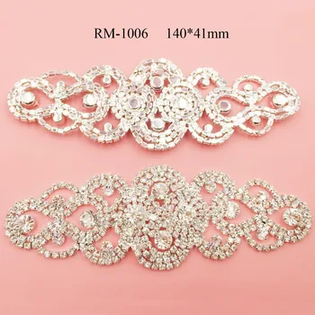 Envío gratis RM-1006 las planas cristal de diamante de imitación de Novia de apliques para el vestido de boda de diamante de imitación vestidos de parche recorte la hoja 140*41mm