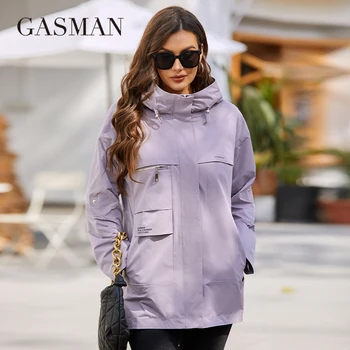 GASMAN 2022 Nuevo de las Mujeres abrigo de impresión cortos de Moda Casual a prueba de viento chaqueta con Capucha de diseño de la Mujer cazadora Outwear 8212