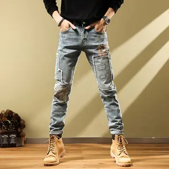 Harem de los pantalones Vaqueros de los Hombres de la Vendimia coreano de la Moda de Verano para Hombre Pantalón Vaquero Elástico Slim Fit de Algodón Retro Envío Gratis Estiramiento Pantalones