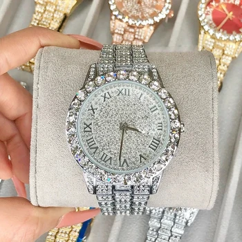Las Mujeres de lujo del Reloj con Full Diamante Elegante de la Marca de Cuarzo de Acero Relojes de Pulsera de las Señoras de Cristal de Circón de Moda reloj de Pulsera de Reloj