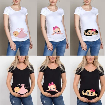Las mujeres Embarazo en la T-shirt Es Una Niña de Impresión Embarazadas de la Maternidad Camisetas Graciosas Mujeres Embarazadas de Verano Camisetas Embarazadas Tops