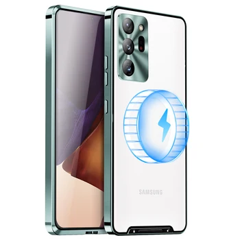 Magnético Caso Para Samsung Galaxy S21FE S22 Plus Nota 20 Ultra Marco de Metal Mate Shell Para Magsafe de carga Inalámbrica de la contraportada