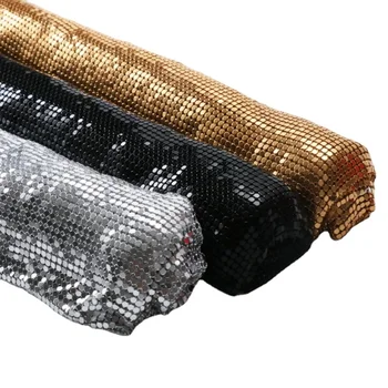 Metal de Lentejuelas de Tela de Malla de 3 mm 4 mm de color Negro Brillante de Plata de Metal de Oro cota de malla de Tela Para la Ropa de Coser de Fiesta Vestido de Noche