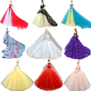 NK Mixto de la Princesa Vestido de Novia de Alta Calidad Vestido de Trajes hechos a Mano de Cola Larga Noche de Ropa Para Muñeca Barbie Accesorios Juguetes JJ