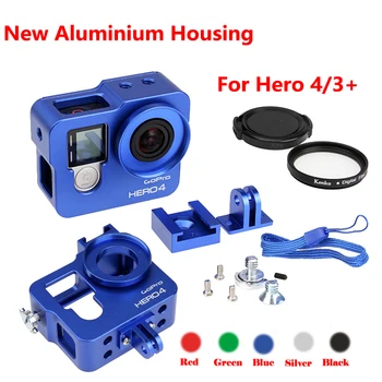Nueva Go pro Hero 4 3+ Accesorios de la Cámara, el Metal de Aluminio Bastidor de la Aleación de la funda Protectora +filtro UV para Gopro 4 hero4,hero3+