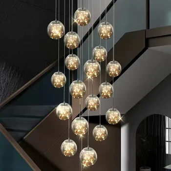 Nórdicos Bola de Cristal Led de la Lámpara Colgante con Control Remoto de Oro Plateado para la Escalera de la Sala de estar Sala de Araña de la Decoración del Hogar, Accesorio