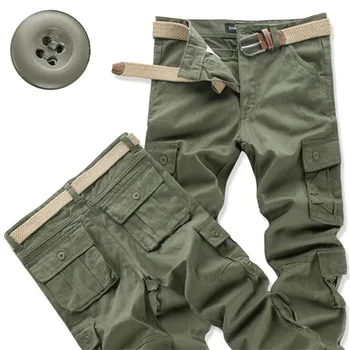 Pantalones de los Hombres de Primavera Otoño Militar Táctico Pantalones Multi-bolsillos Lavado Suelto Verde del Ejército Largo de los Pantalones de los Hombres Pantalones Casuales