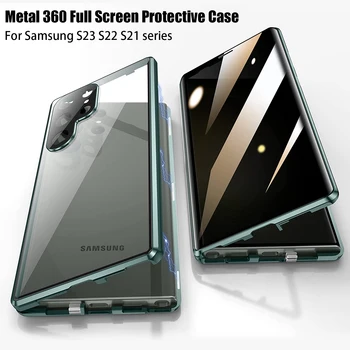 Para Samsung Galaxy S21 S22 S23 Ultra Caso Aleación de Metal Magnético de 360° de sonido Envolvente de alta definición de Pantalla Anti Peeping de Vidrio Cubierta de Protección
