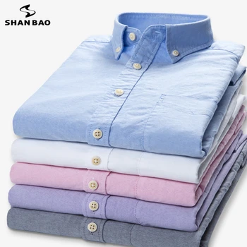SHAN BAO 2022 Otoño de la Marca De 100% Algodón Oxford Hombres de Ajuste de la Camisa de Manga Larga Casual de Negocios Clásico Simple Slim Pure Color de la Camisa
