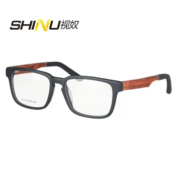 SHINU Gafas graduadas Hombres Squar Marco del Acetato de Madera Lentes Progresivas Gafas de Lectura de la Luz Azul de Bloqueo de Gafas de ZF111