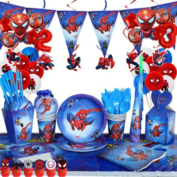 Spiderman Tema De La Fiesta De Cumpleaños Decoraciones De La Taza De Papel De La Placa De Paja Nakpin Bandera Niños Niño Niños De La Fiesta Del Día De Los Suministros De Super Héroe