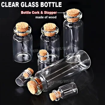 1-25ml Vacía Botellas de Vidrio Transparente de los Frascos Frasco con Tapón de Corcho para el BRICOLAJE Deseo de Mensaje Muestra de Perfume contenedor de Arte de Uñas de bolas de reactivos