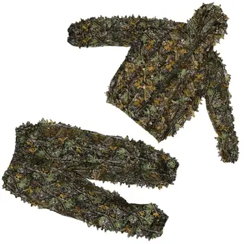 1 Conjunto de Ropa de Caza 3D de la Hoja de la Capa Pantalones de Camuflaje al aire libre de la Selva Ver Aves