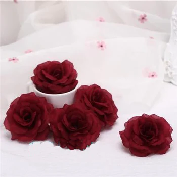 10PCS 8cm de Borgoña Rosa Artificial de la Flor de la Cabeza para la Boda de la Decoración de san Valentín de Regalo de BRICOLAJE Rosa Oso Rojo Vino Falso Flores