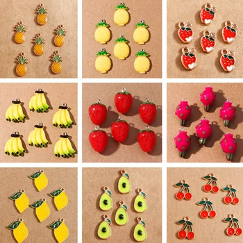 10pcs Lindo Esmalte Encantos de la Fruta para la Fabricación de Joyas de Cereza Piña Plátano Manzana Encantos Colgantes para el BRICOLAJE Collares Aretes de Regalo