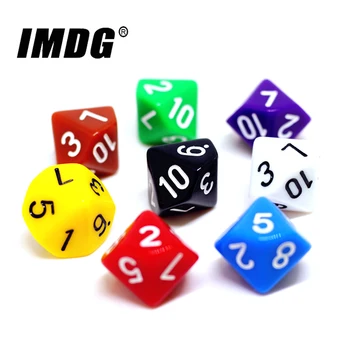 10pcs/pack de Dados D10 (1-10) Acrílico Cubos de Dados de juego de Juego de Alta Calidad Boutique de colores Sólidos Dados