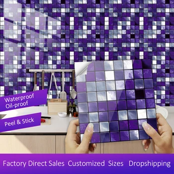 10pcs Púrpura Mosaico losas Plano de la etiqueta Engomada Impreso en 2d Transferencias de Cubierta para Cocina cuarto de Baño fondo de pantalla Pelar y pegar Wall Decal