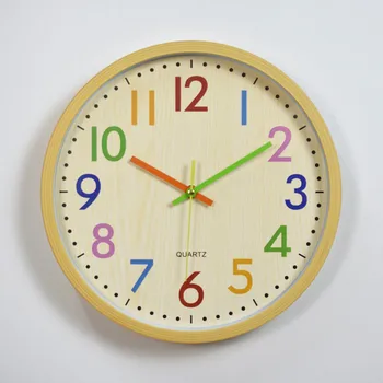 12 pulgadas de Madera de Bambú de Plástico Reloj de Pared para Habitaciones de los Niños del Vintage de colores Número de Cuarzo Colgante de Reloj de Dormitorio, Sala de estar Decoración