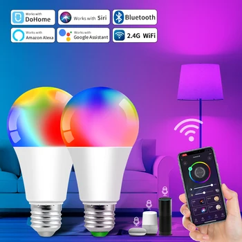 12W Smart LED E27 Bombilla Luces Bluetooth WiFi RGB LED de la Lámpara de Alexa Inteligente Bombillas de Luz de Trabajo con Homekit Siri de Google Hogar 220V 110V