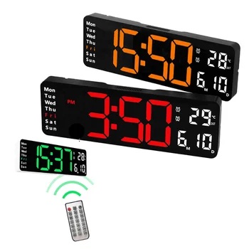 13 Pulgadas LED Pantalla Digital Reloj de Pared de la Decoración del Hogar Control Remoto de la Temperatura de la Fecha y Hora de la Semana de Apagado de Memoria Temporizador
