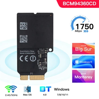 1750Mbps de Banda Dual de WiFi Bluetooth de la Tarjeta de 2.4 GHz/5GHz BT 4.0 Broadcom BCM94360CD Módulo Inalámbrico De Apple Hackintosh Mac OS
