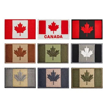 1PC de Canadá Bandera Bordado de Parches de Hoja de Arce Canadiense Banderas Parches Militares Tácticos Emblema Apliques en 3D Bordado Insignias