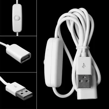 1PCS 2m USB Cable Blanco Macho a Hembra, con Interruptor DE encendido/APAGADO Cable de Extensión de palanca para USB Lámpara USB de Alimentación del Ventilador de la Línea de