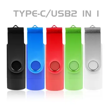2 en 1 TIPO C para el Teléfono Móvil de la Unidad Flash USB de 64 gb Giratorio Negro Memory Stick Verde de la Unidad de Red Pendrive Azul Disco de U