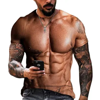 2022 Nuevo 3D camiseta de los Hombres de Moda Slim Encabeza Muscle Tees Hombres Músculos Abdominales Camisetas Divertidas de Verano Sueltas de gran tamaño de Manga Corta