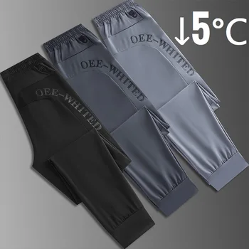2023 de los Hombres pantalones de Chándal de Hielo de Seda de Verano Estirar Pantalones de Carrito Negro Gris Recto Enfriar el Entrenamiento de los Deportes Pantalones de Gran Tamaño Más Grande
