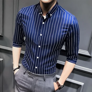 2023 Nuevas Camisetas para los Hombres la Ropa coreana de Slim Fit de la Mitad de la Manga de la Camisa de los Hombres Casual Plus de Tamaño de las empresas Formales de Desgaste Chemise Homme 5XL-M