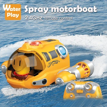 2023 Nuevo Mini RC Barco 2.4 G spray Control Remoto Barco de los Niños Juguetes de Agua de Regalo de Cumpleaños de Submarino en Forma de Barco Juguetes
