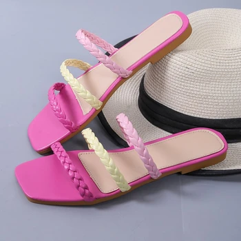 2023 Verano de las Nuevas Mujeres de las Sandalias de Tejido plano de Sandalias de Cuerda del arco iris Sandalias de las Mujeres de los Zapatos Ocasionales de las Mujeres Zapatillas Zapatos Grandes