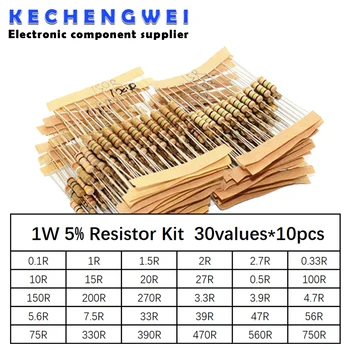300pcs Kit de resistencias de 1W 5% 30values X 10pcs Película de Carbono de la Resistencia de 0.1-750 ohm Establece