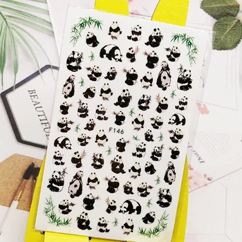3D Pegatinas para Uñas Lindo Panda de Bambú Diseños de Arte de Uñas Decoración de Lámina de Calcomanías Envuelve Manicura Accesorios Decoraciones