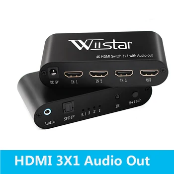 3x1 Conmutador HDMI con Audio Extractor Óptico Toslink de AUDIO de 3,5 MM Soporte de Salida de 4K 3D 1080P PIP HDMI Switcher