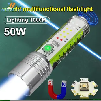 50W Super Brillante Linterna LED Recargable de la Linterna Con la Luz de potentes Imanes de Iluminación 1000m Mini Multifunción de la Antorcha