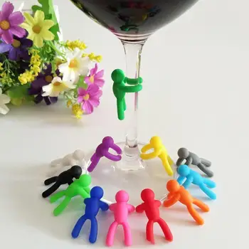 6 Piezas De Creativos de Silicona Villano en forma de copa de Vino de la Cocina del Partido Marcador de Comida Logotipo Mixto de la Barra de la Copa Etiqueta de Color la Etiqueta de Y6V9