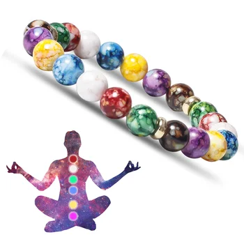 7 Chakras Reiki Cuentas De Piedra De Yoga De La Energía De La Vida Natural De Piedras Pulsera Par De Pulseras De La Joyería De Equilibrio Pulseras De Perlas